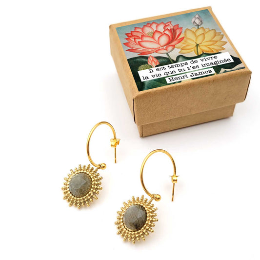 boucles d'oreilles acier inoxydable doré labradorite cadeau motivation