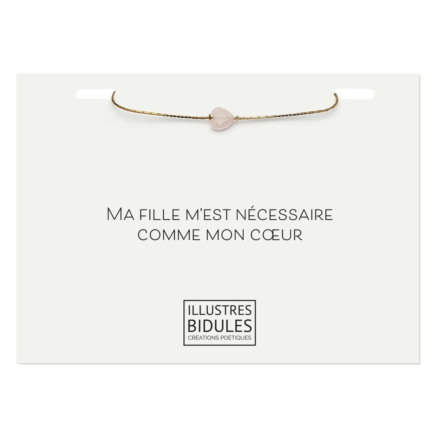 Bracelet minimaliste coeur quartz rose doré réglable - Pierre naturelle - Bijou délicat femme