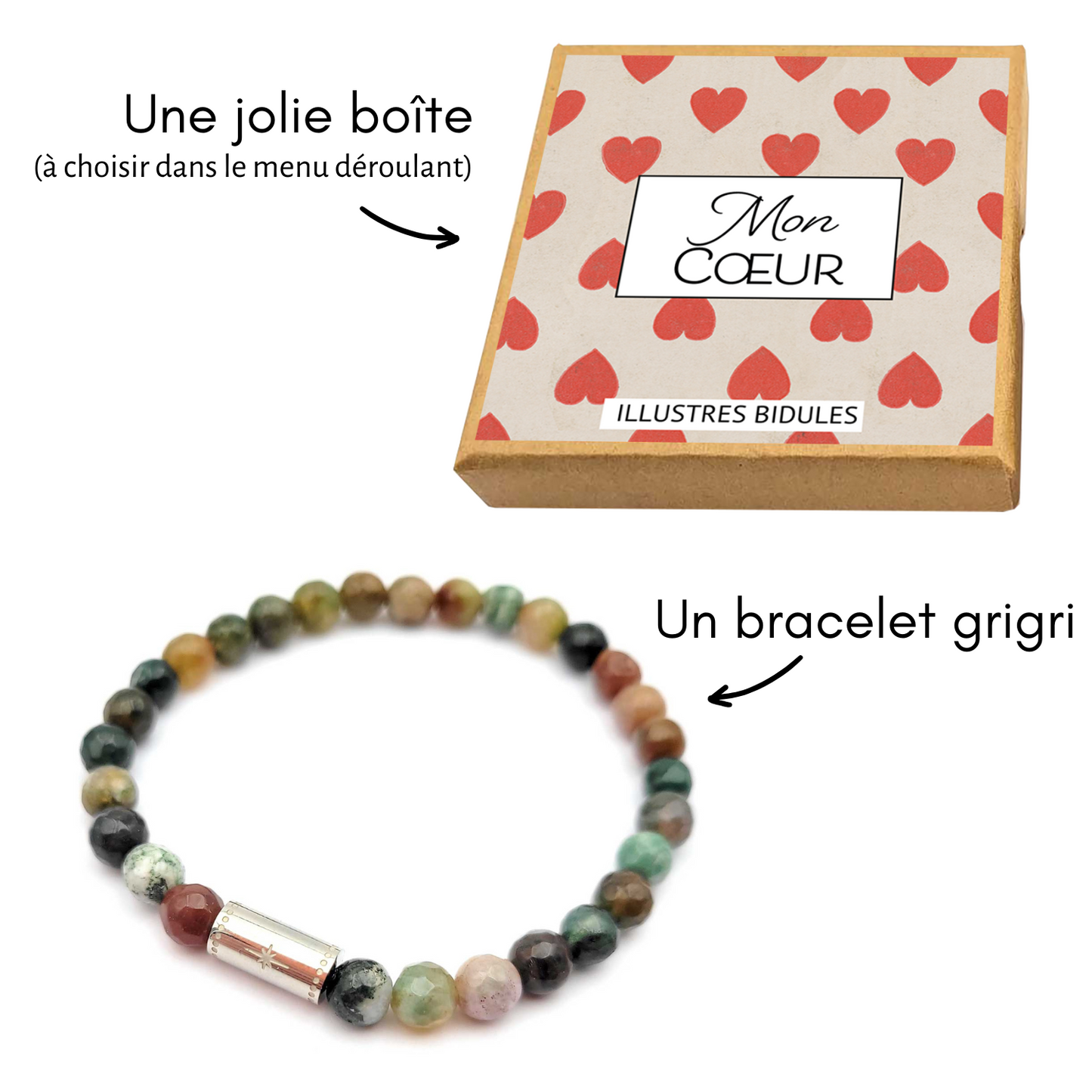 Bracelet élastique pierre naturelle agate indienne créateur français marque française cadeau original cadeau amoureuse cadeau mon coeur je t'aime mon coeur