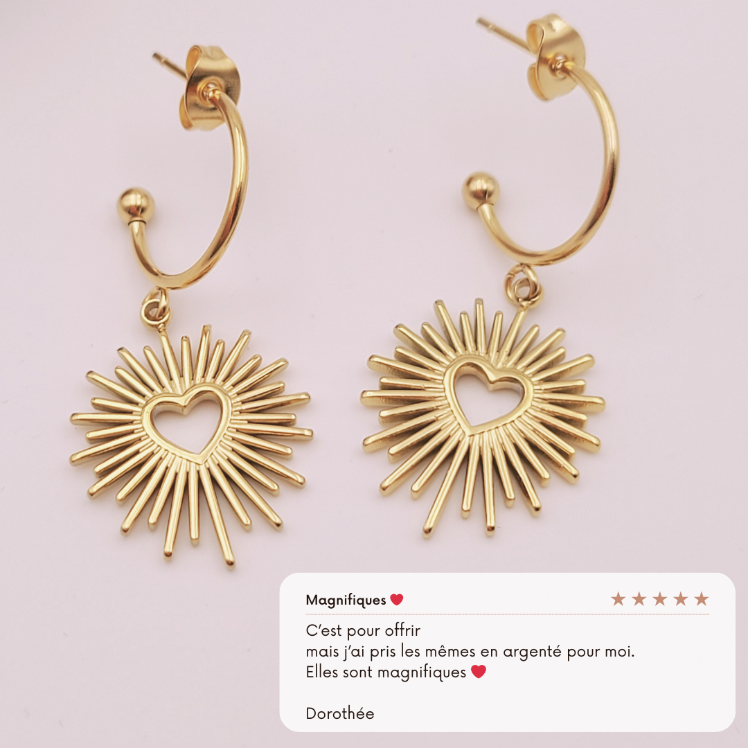 Boucles d'oreilles Gloria avec coeur ex-voto - doré