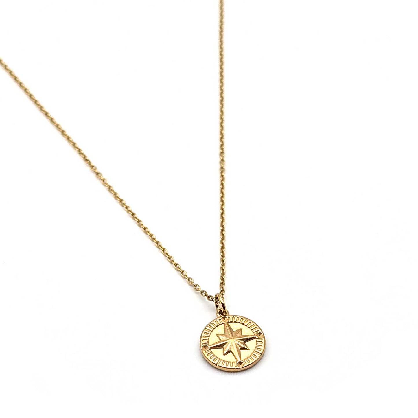 Médaillon boussole doré en acier inoxydable - Collier Olympe fait main en France