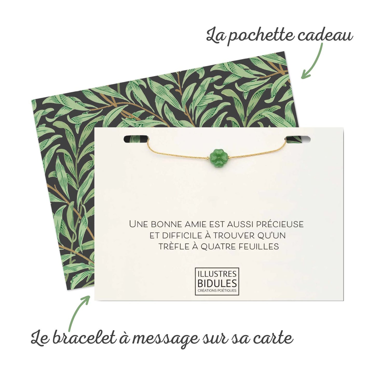 Bracelet Isadora trèfle vert ou blanc - Doré