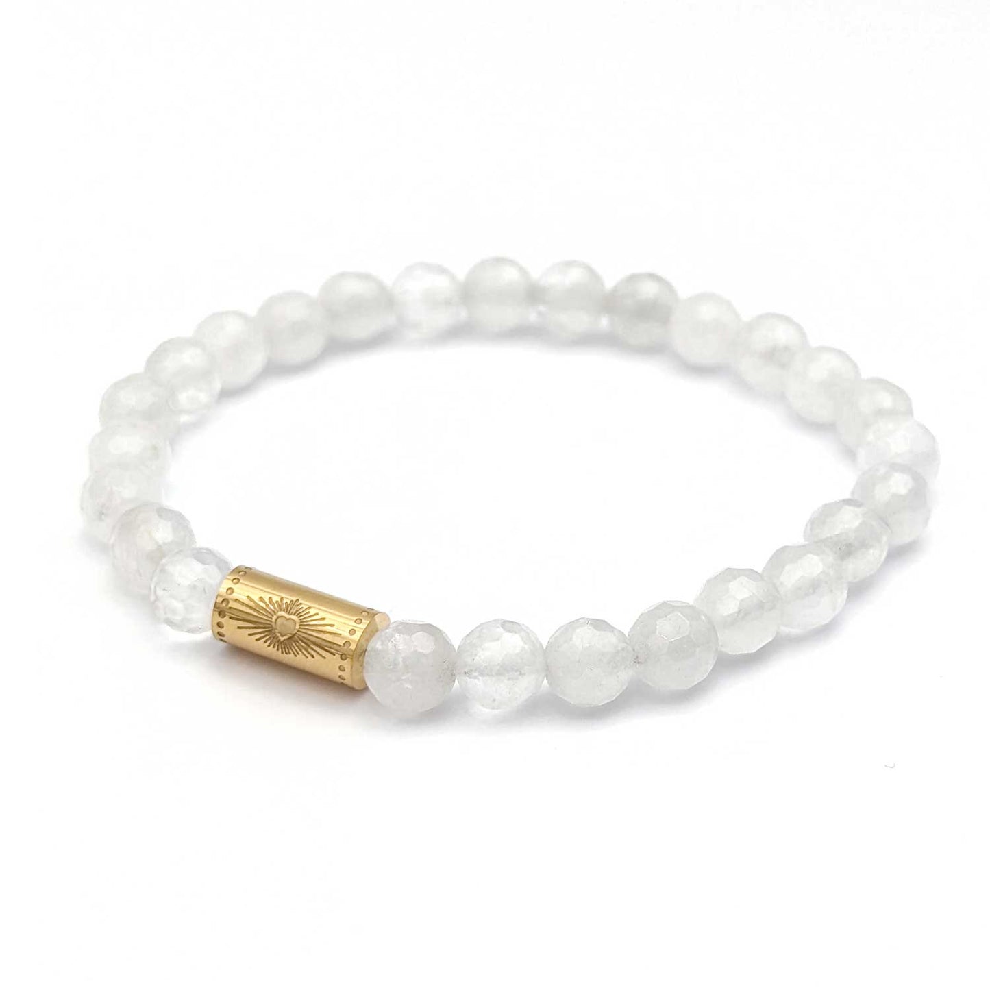 bracelet cristal de quartz avec coeur doré en acier inoxydable