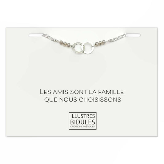 Bracelet Inox: double anneau: Les amis sont la famille que nous choisissons-argenté