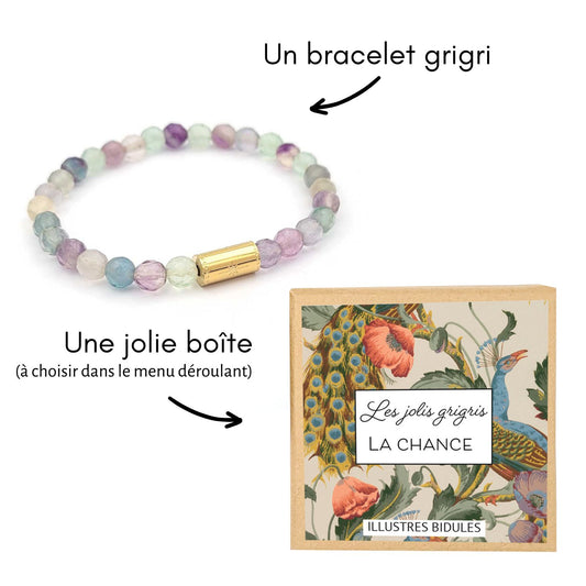 Bracelet Grigri fluorite - doré - boîte la chance