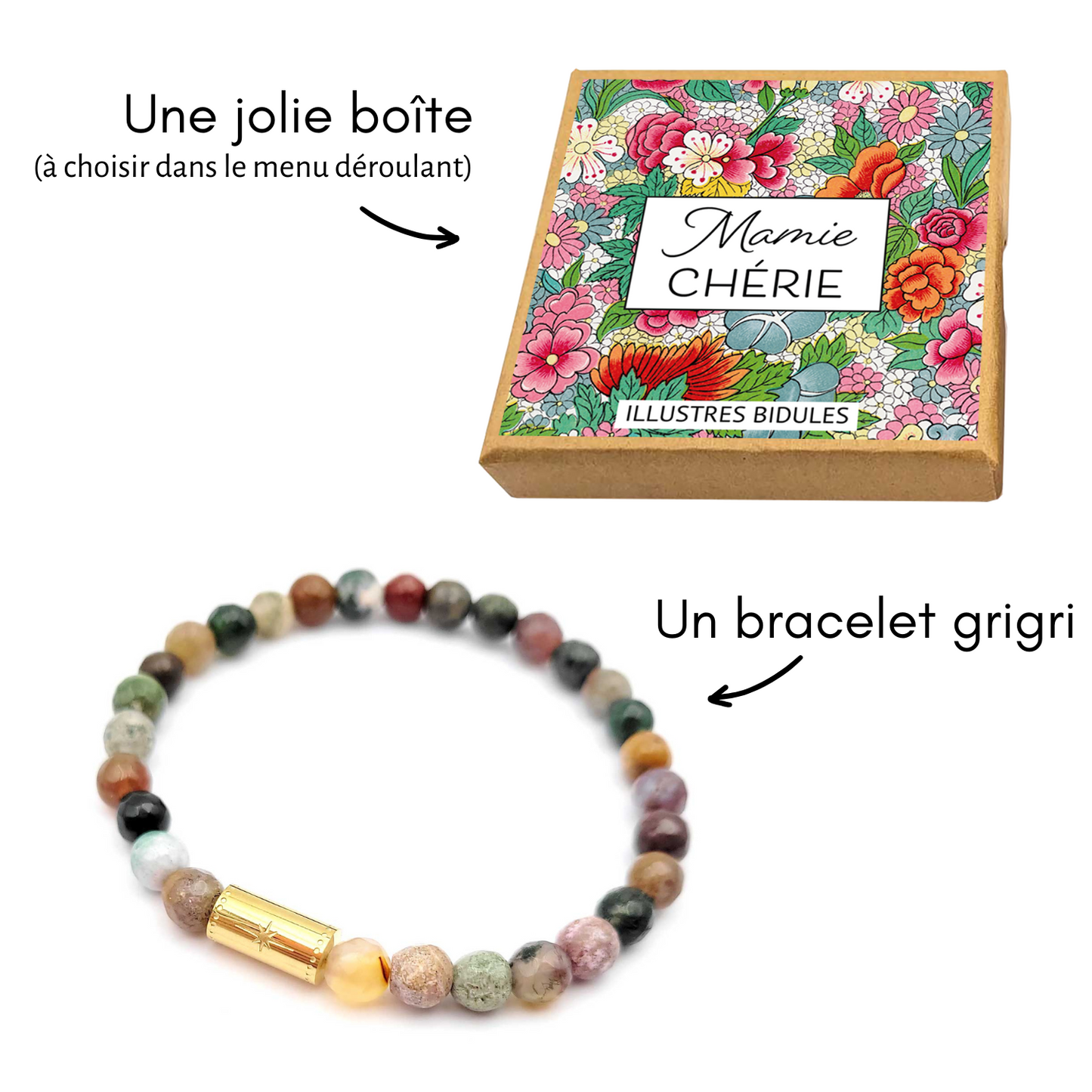 bracelet élastique avec message pour faire un cadeau original à mamie fait en france petit créateur bijou à offrir