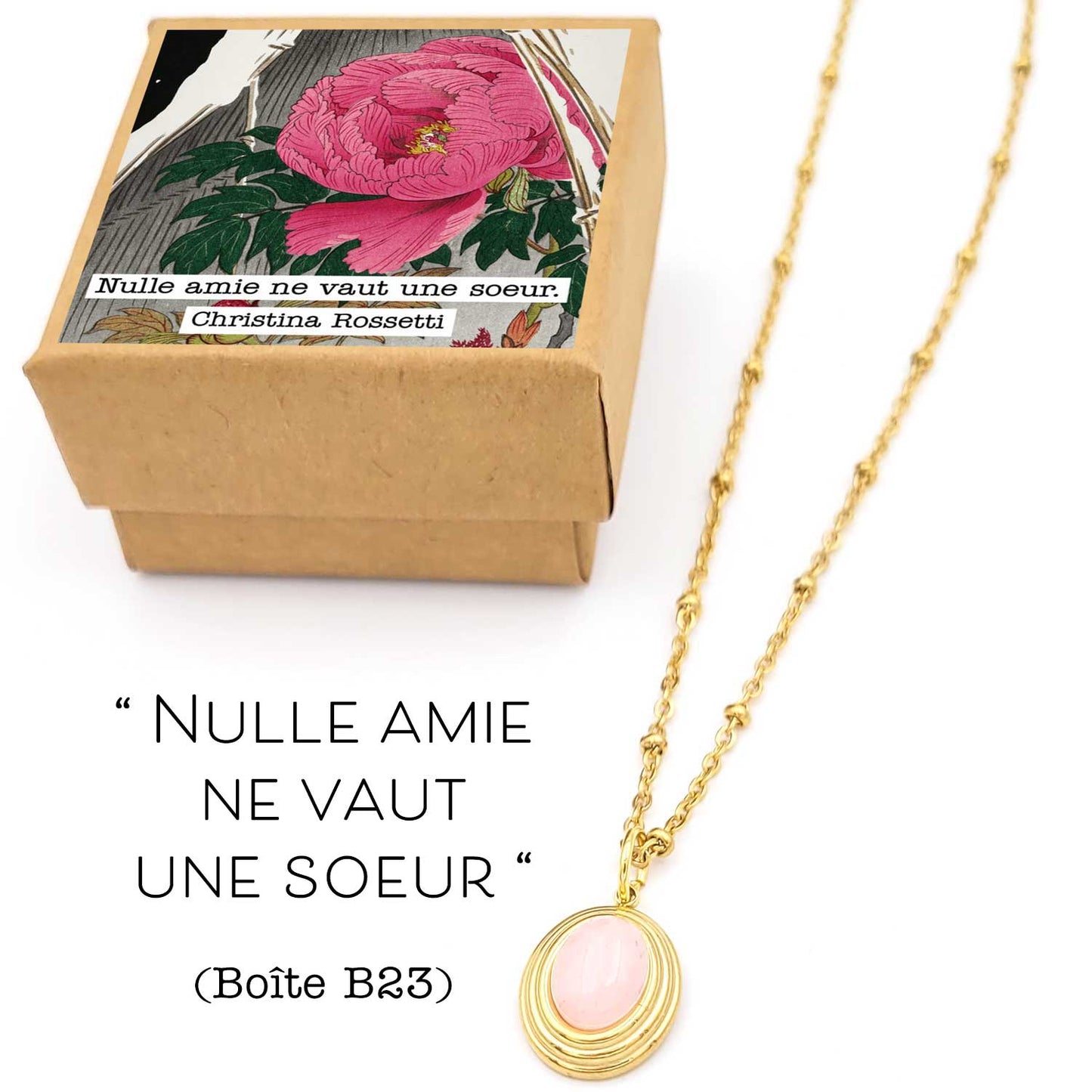 Collier Lucille - acier inoxydable doré avec quartz rose