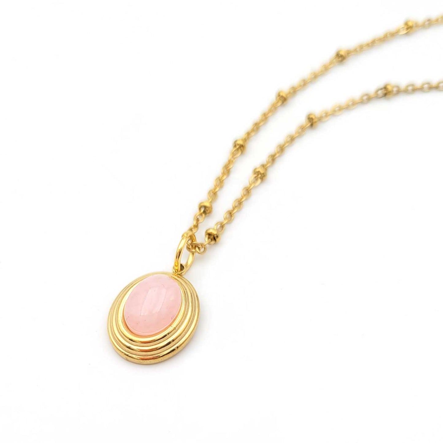 Collier Lucille - acier inoxydable doré avec quartz rose