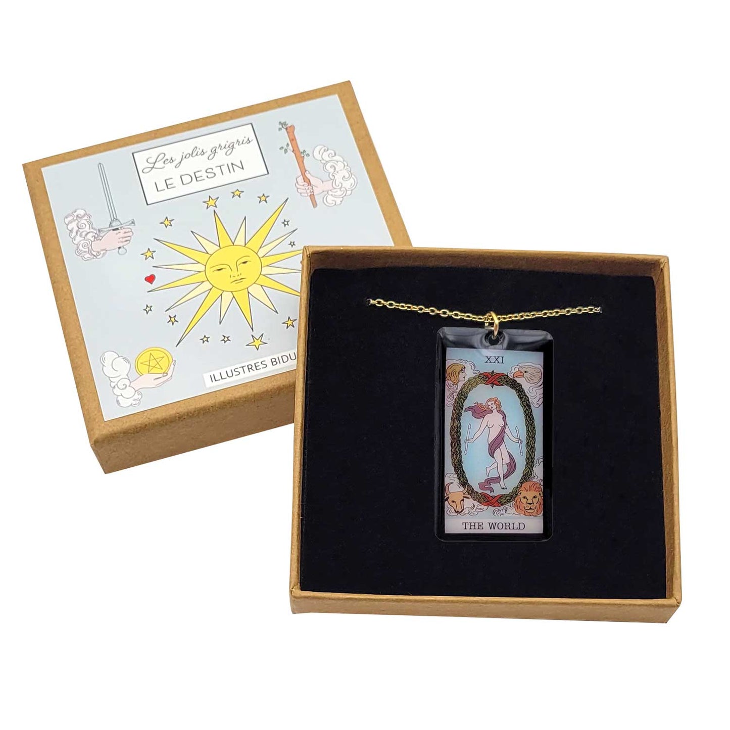 Collier pendentif tarot - The World - Le Monde