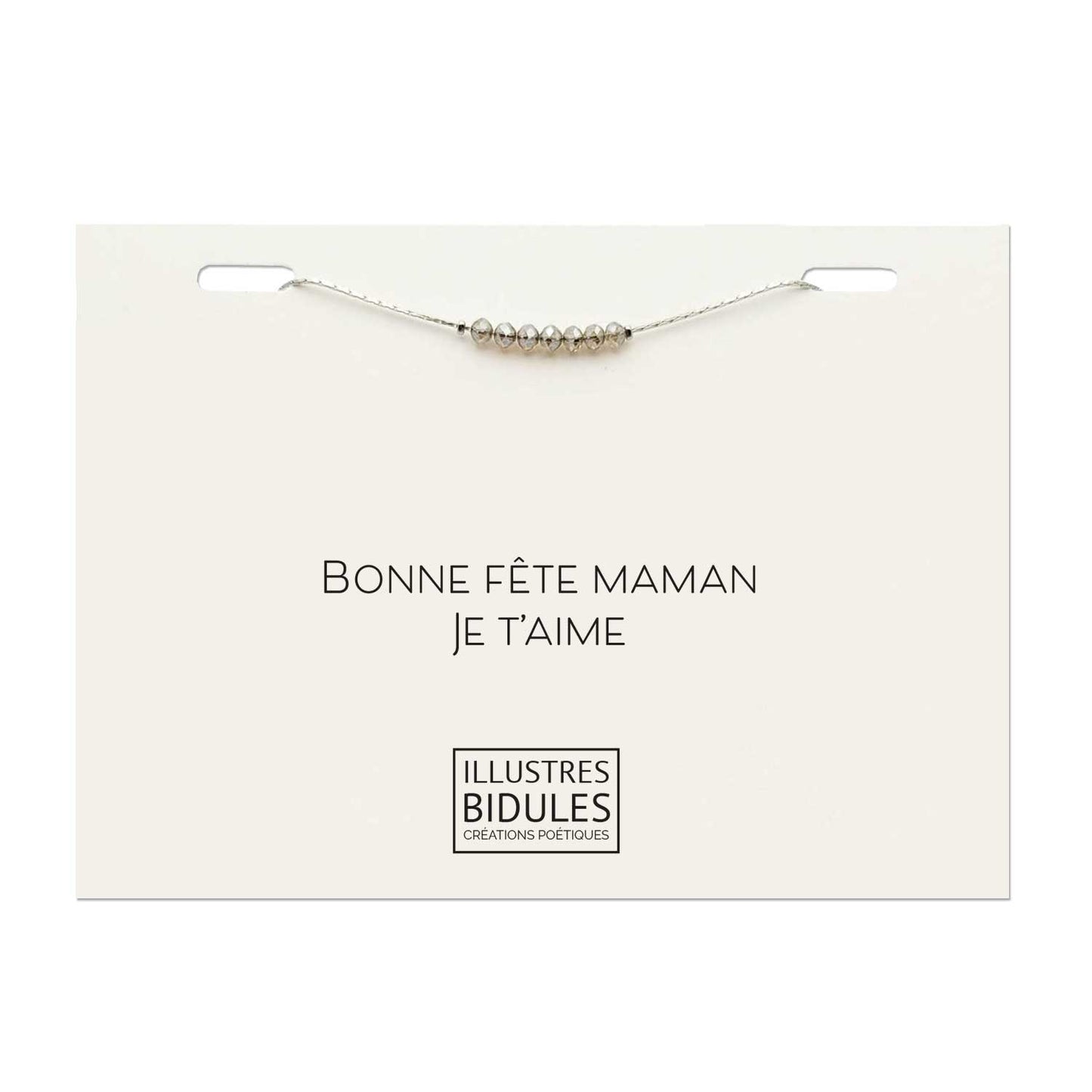 Bracelet à message Isadora Cognac argenté, carte « Bonne fête maman je t'aime » — Illustres Bidules