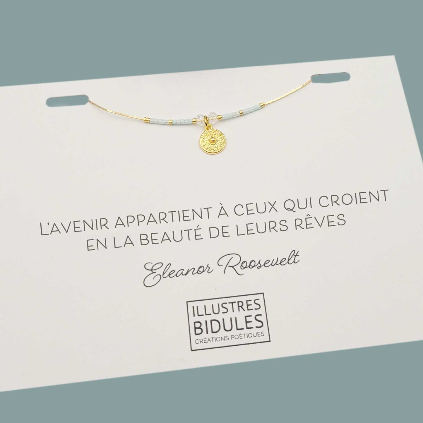 bracelet à message motivant bracelet porte bonheur bracelet miyuki avec carte à message l'avenir appartient à ceux qui croient en la beauté de leurs rêves. réaliser ses objectif croire en soi