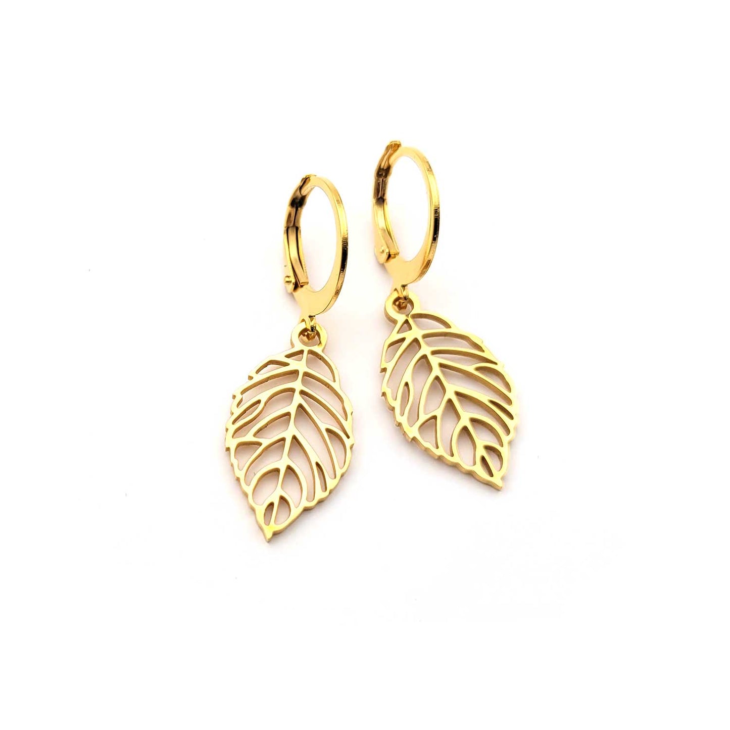 Boucles d’oreilles dormeuses feuille – Cadeau poétique pour maman avec boîte illustrée