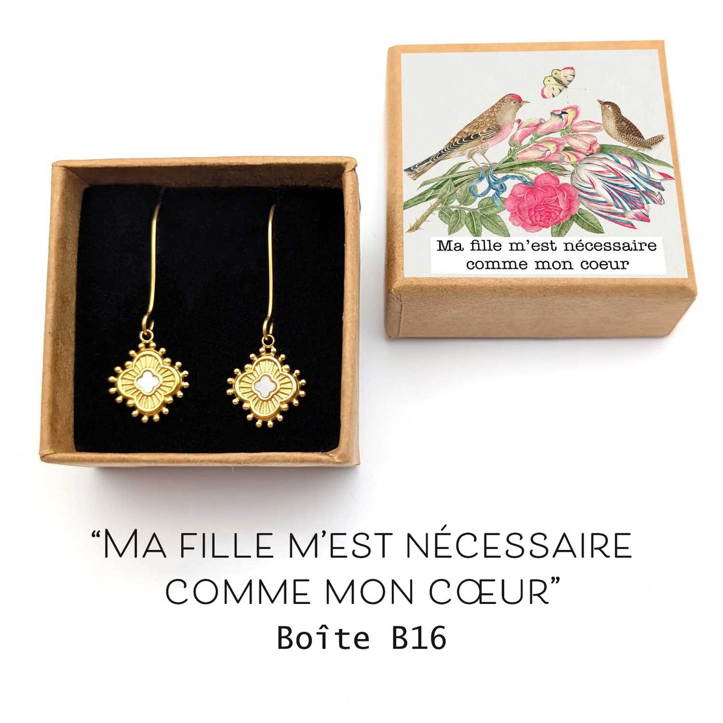 Boucles d'oreilles June avec pendentif blanc - doré
