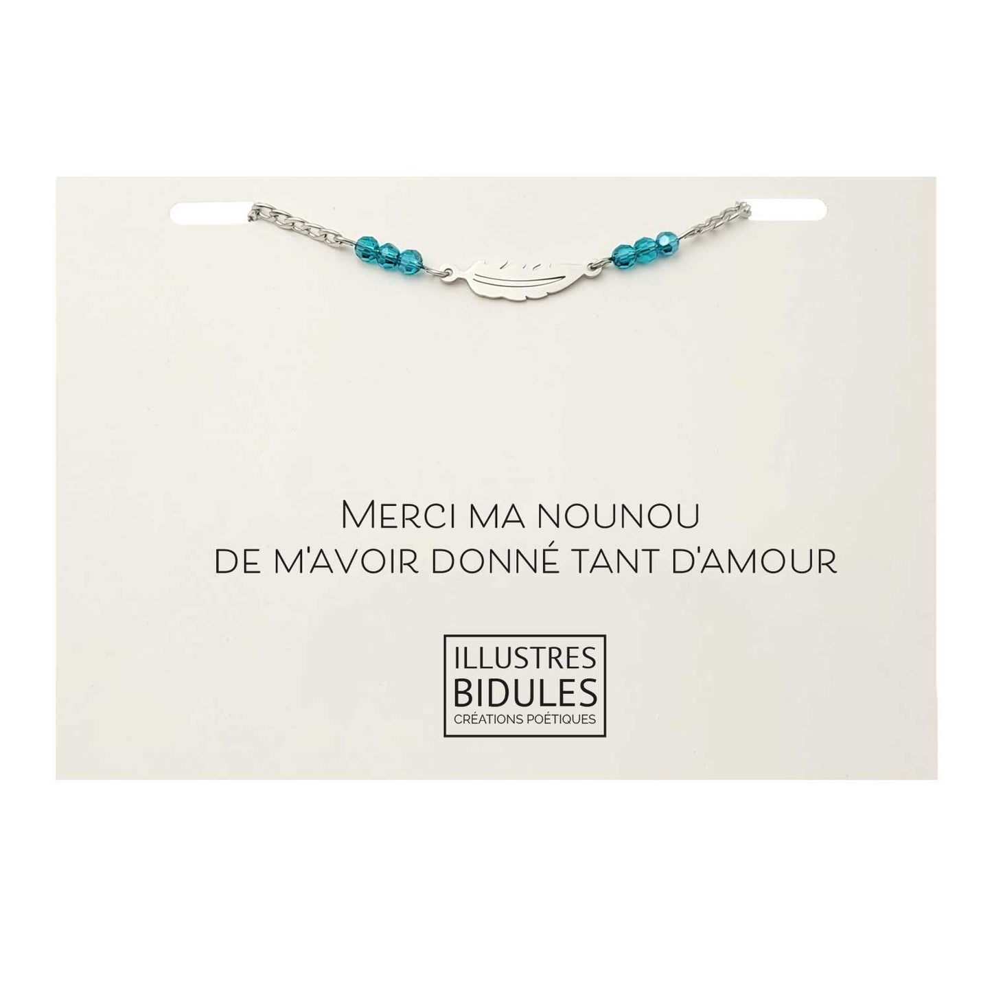 Bracelet Inox plume v2: Merci ma nounou de m'avoir donné tant d'amour