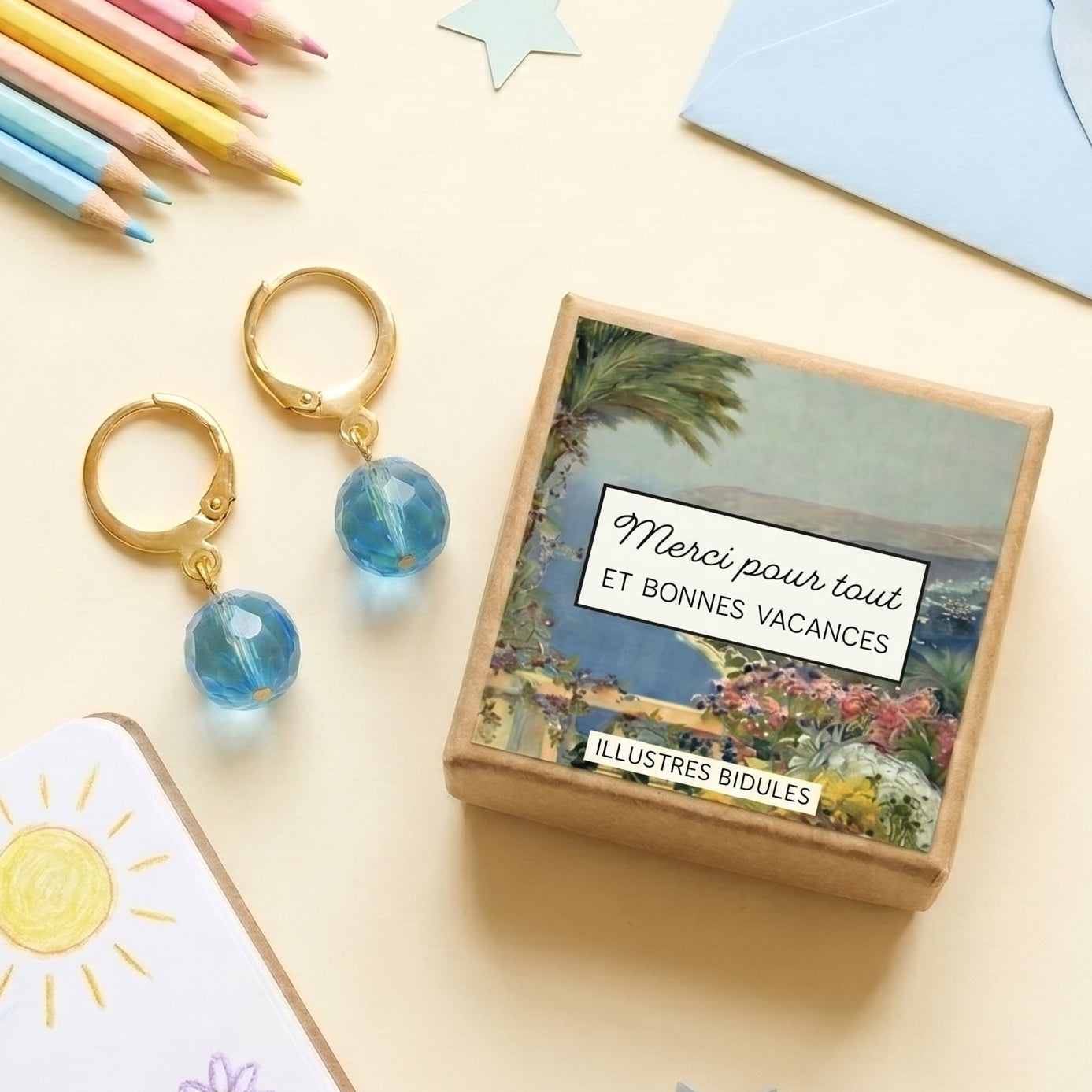 Dormeuses Candy doré turquoise - Merci pour tout