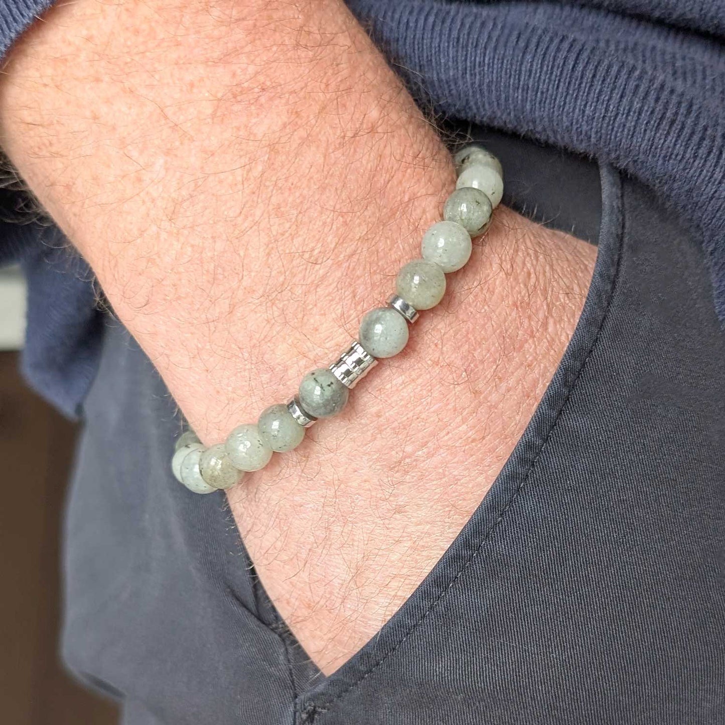 Bracelet homme Ernest 8mm Labradorite gris clair