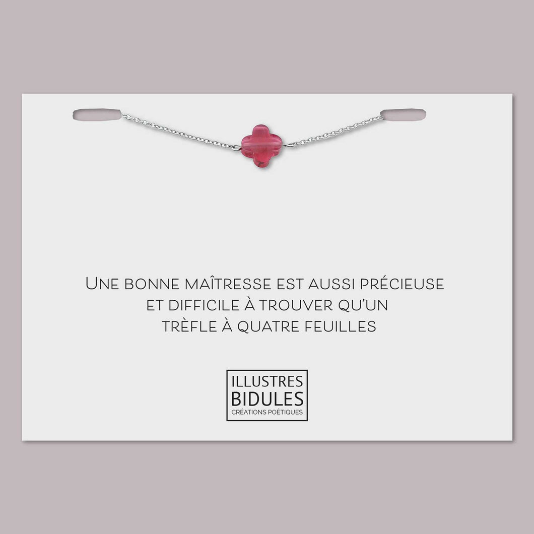 Illustres Bidules Bracelet Diane trèfle cherry - argenté