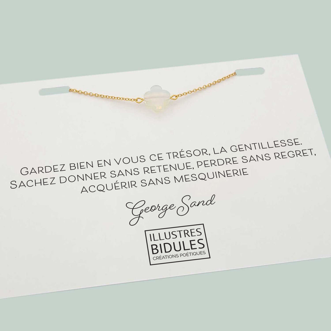 Illustres Bidules Bracelet Diane trèfle blanc irisé - doré