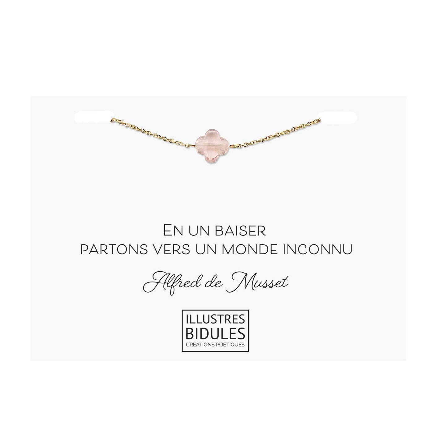 Bracelet Diane trèfle rose translucide - doré