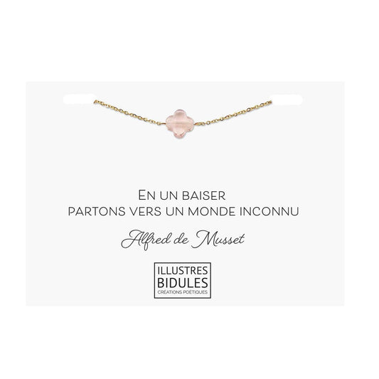 Bracelet Diane trèfle rose translucide - doré