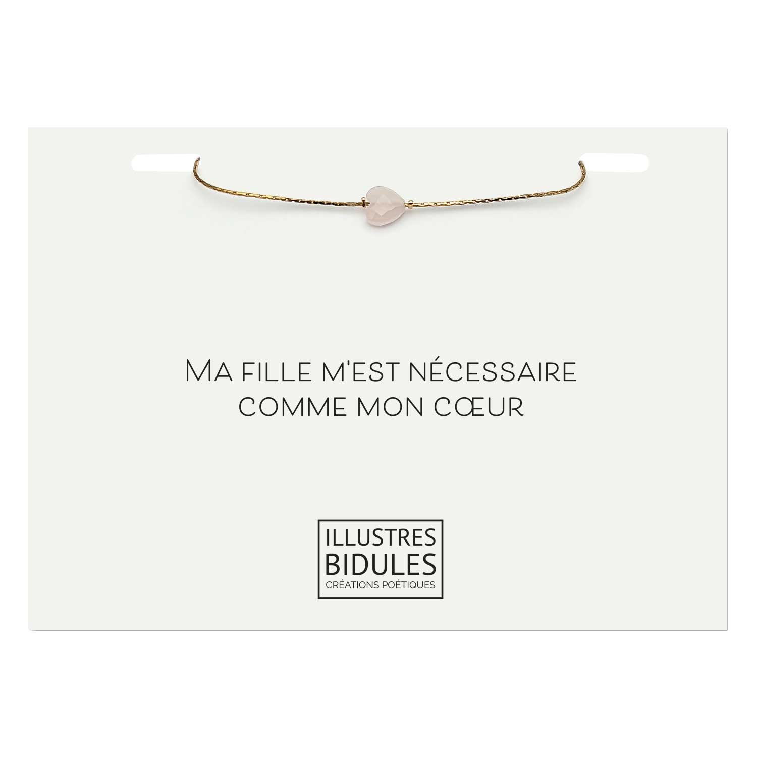 Bracelet minimaliste coeur quartz rose doré réglable - Pierre naturelle - Bijou délicat femme