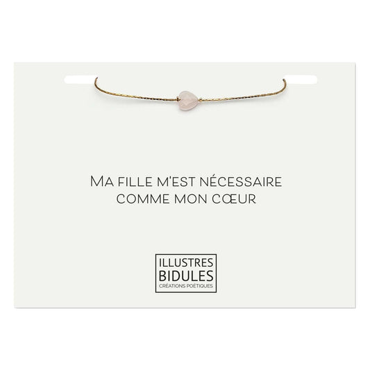 Bracelet minimaliste coeur quartz rose doré réglable - Pierre naturelle - Bijou délicat femme
