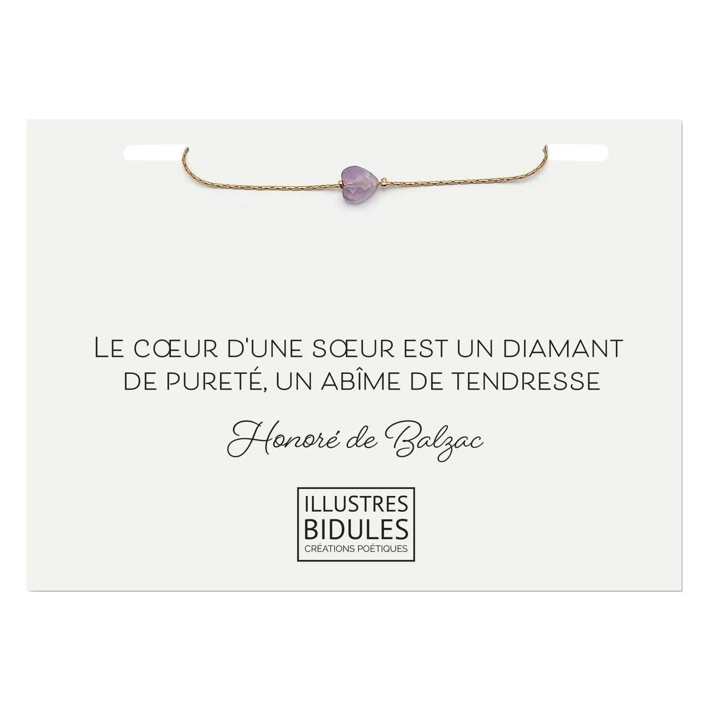 Bracelet Isadora coeur améthyste clair doré - Le coeur d'une soeur - Bijou minimaliste pierre naturelle violette
