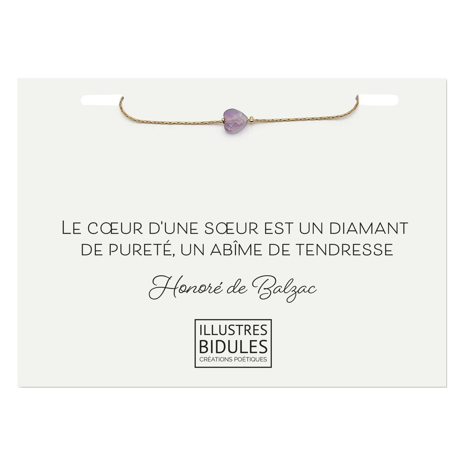 Bracelet Isadora coeur améthyste clair doré - Le coeur d'une soeur - Bijou minimaliste pierre naturelle violette