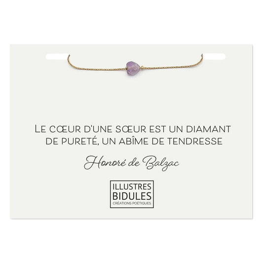 Bracelet Isadora coeur améthyste clair doré - Le coeur d'une soeur - Bijou minimaliste pierre naturelle violette