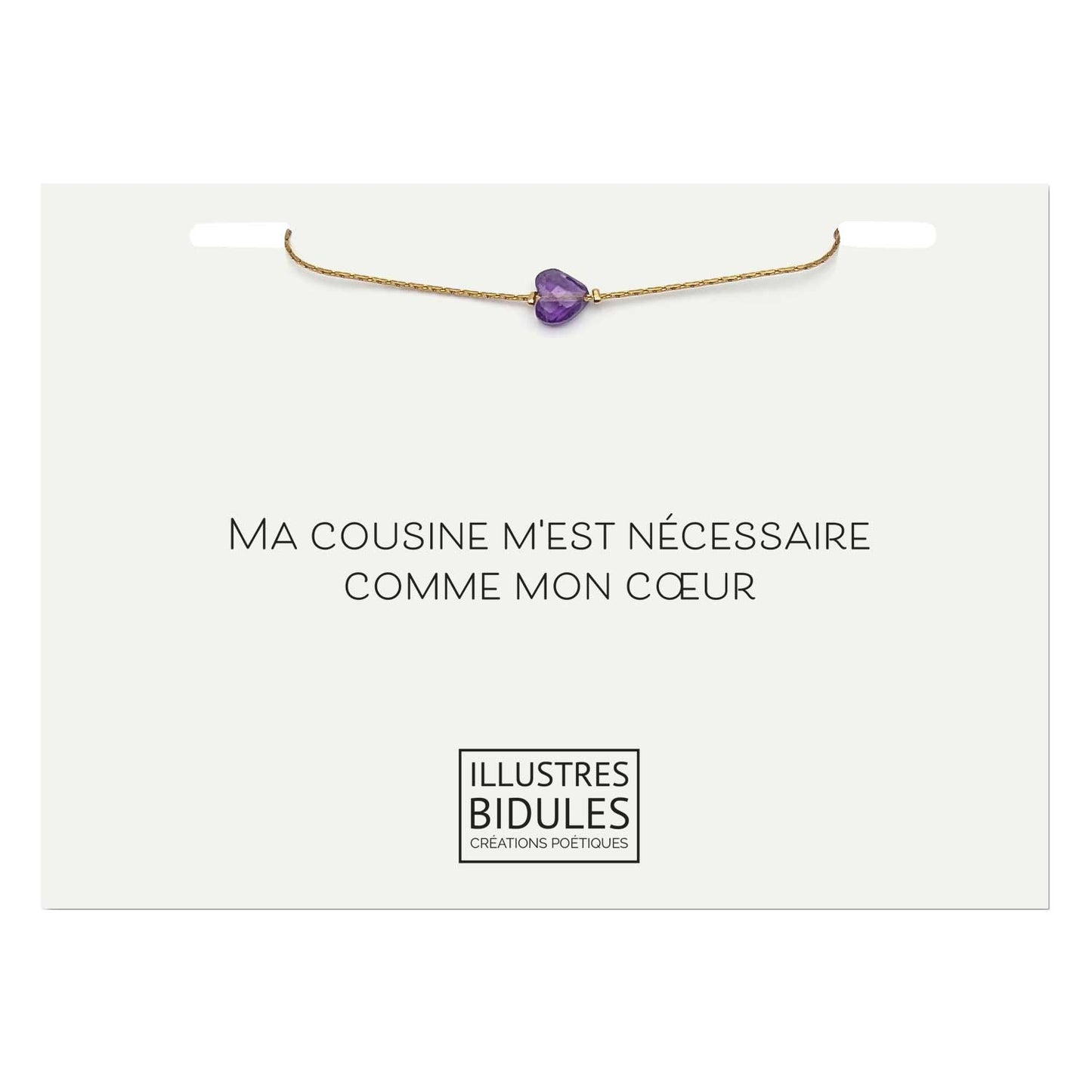 Bracelet minimaliste coeur améthyste foncé doré - Cadeau cousine pierre naturelle violette - Bijou délicat