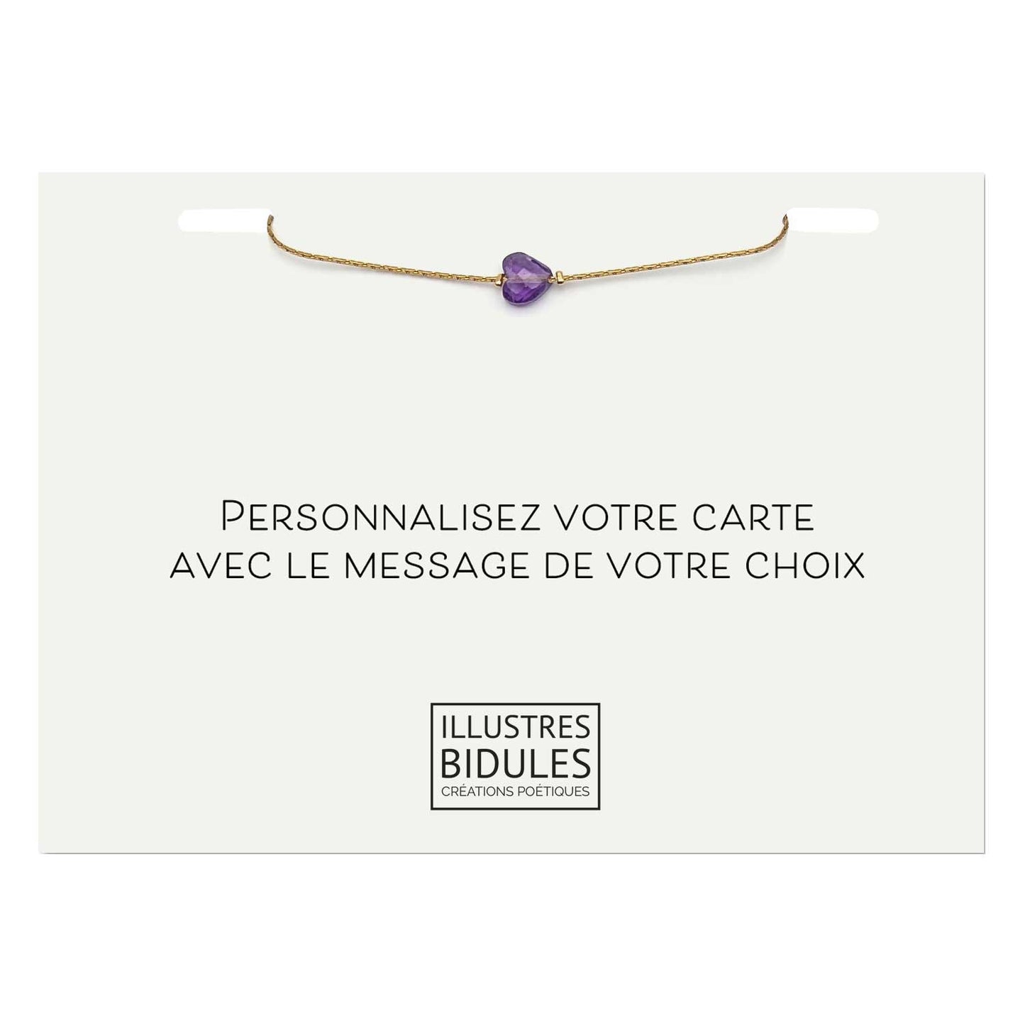 Bracelet Isadora coeur améthyste foncé - Carte personnalisable