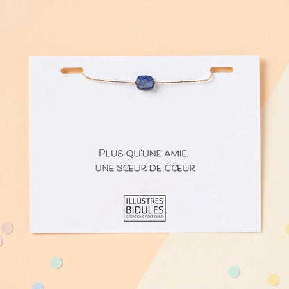Bracelet Isadora facette bleu lapis-lazuli sur carte sœur de cœur