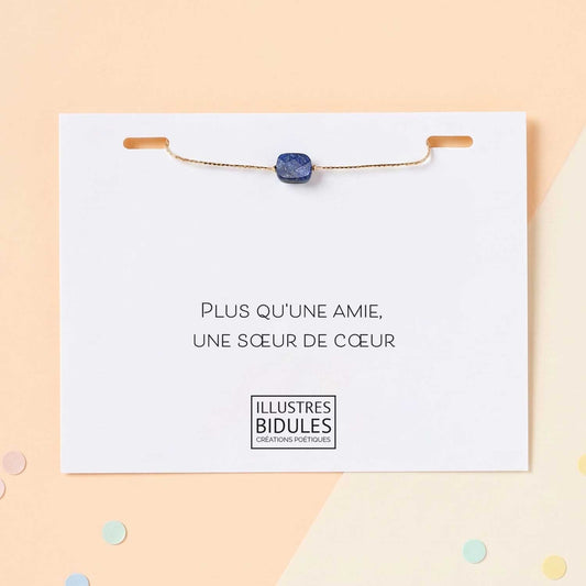 Bracelet Isadora facette bleu lapis-lazuli sur carte sœur de cœur