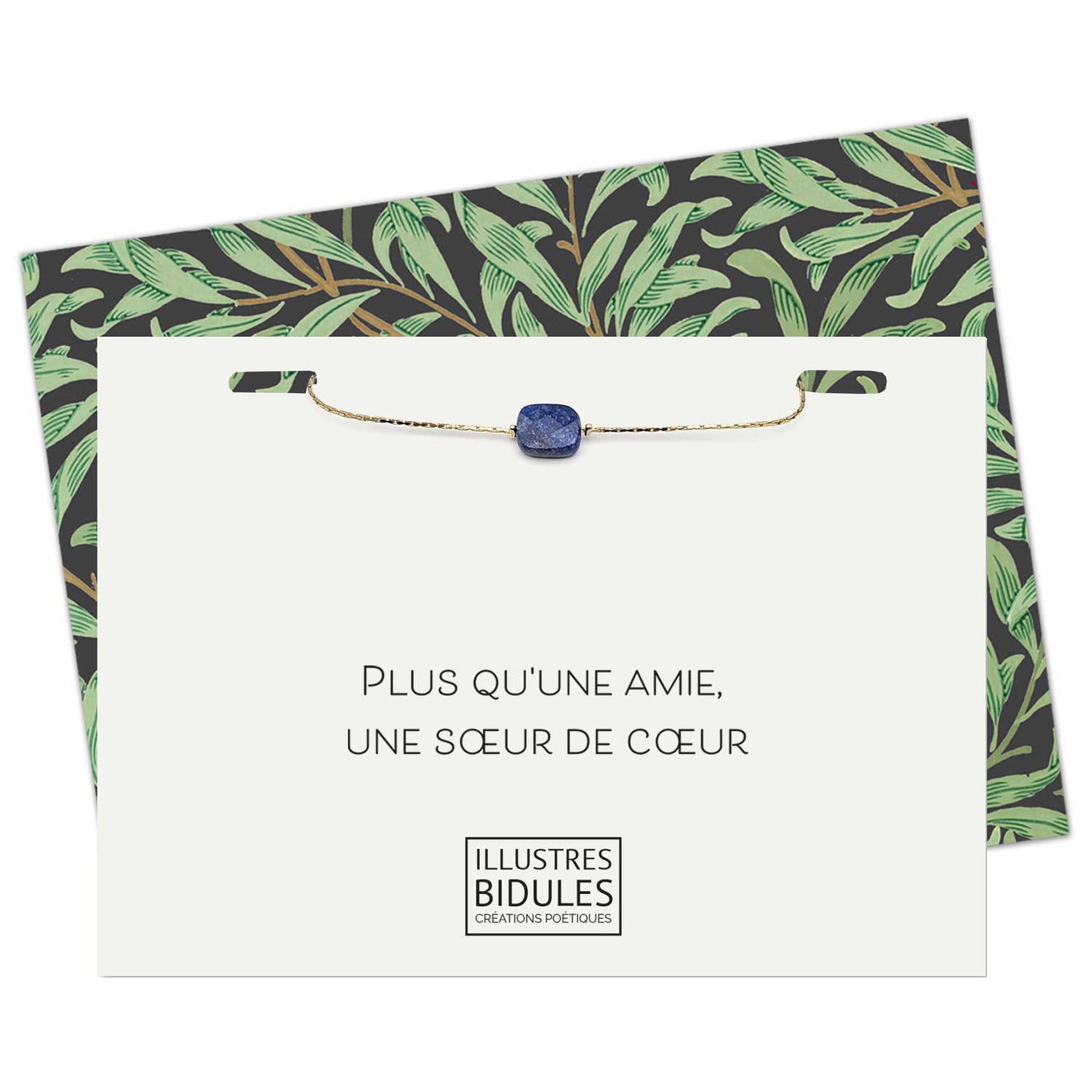 Bracelet doré lapis-lazuli avec carte Plus qu’une amie une sœur de cœur