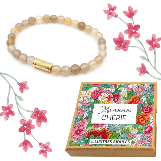 Bracelet agate grise – Ma nounou chérie – Cadeau pour maîtresse, nounou, ATSEM, AESH (Copie)