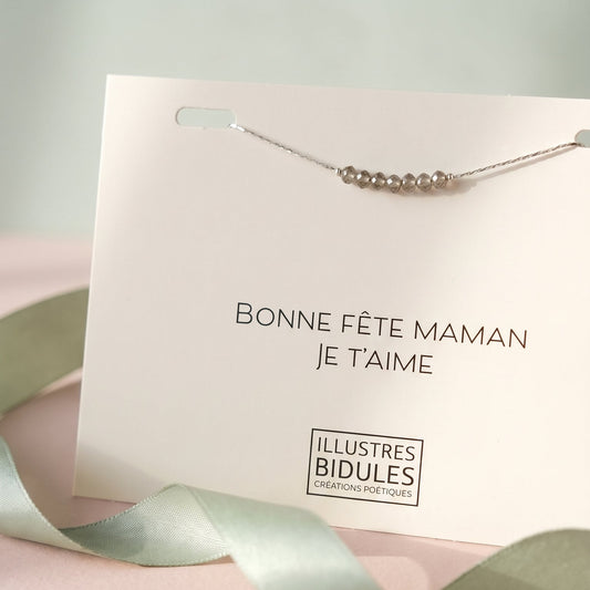 Bracelet à message Isadora Cognac argenté, carte « Bonne fête maman je t'aime » — Illustres Bidules