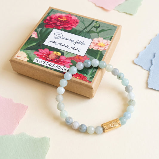 Bracelet Grigri aigue marine - Bonne fête maman