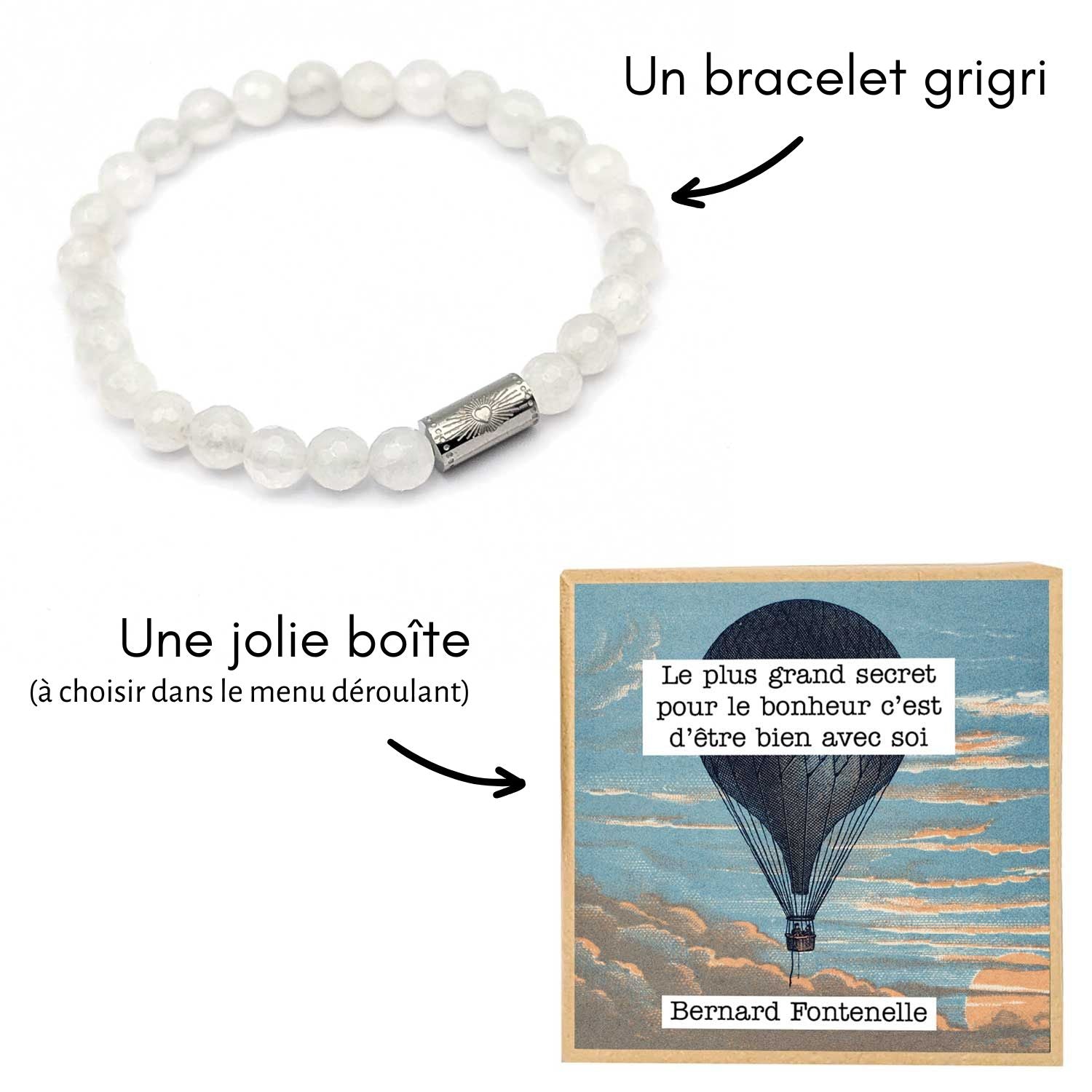 bracelet cristal quartz avec boite cadeau illustrée sur le bonheur