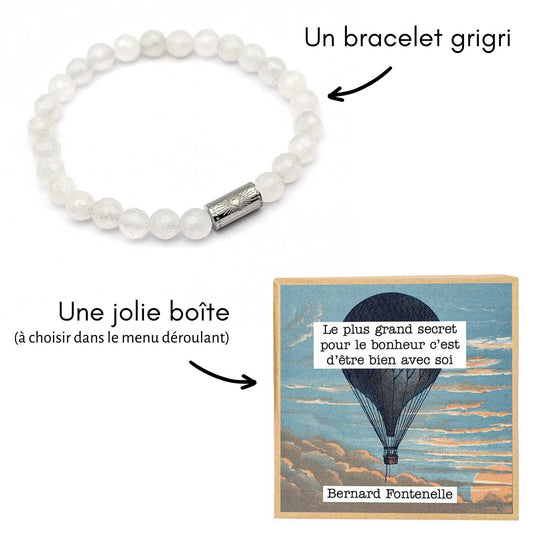 bracelet cristal quartz avec boite cadeau illustrée sur le bonheur