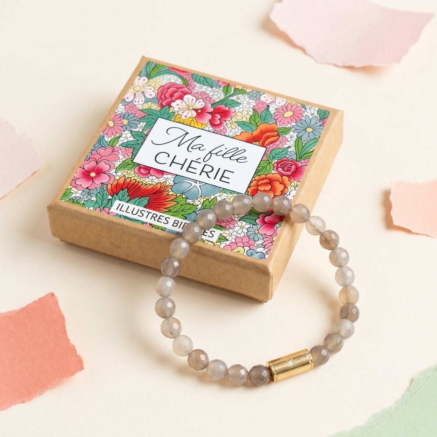 Bracelet agate grise – Ma fille chérie