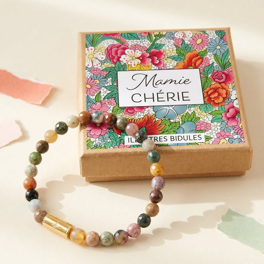 Bracelet Grigri agate indienne - doré - Boîte mamie chérie