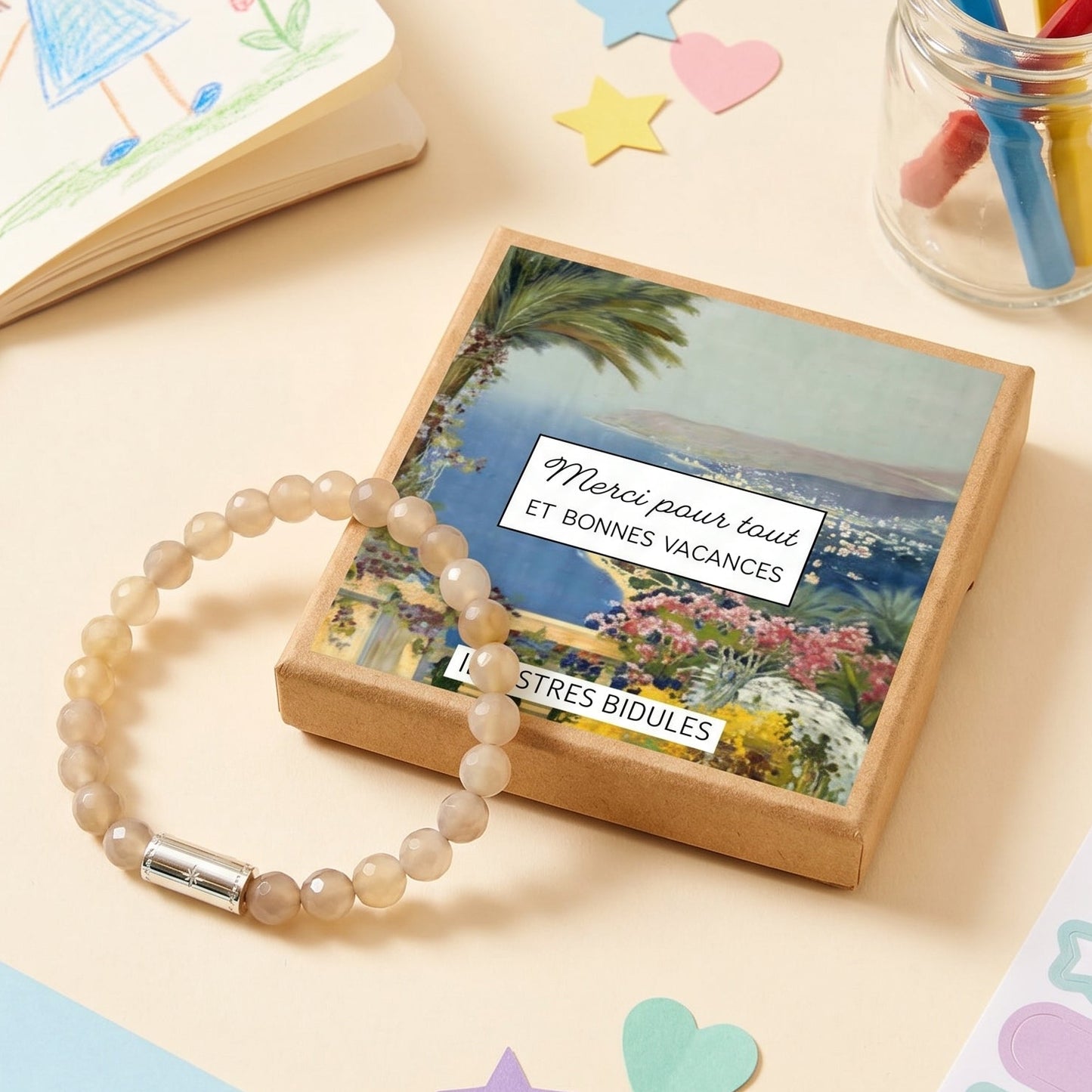 Bracelet cadeau fin d’année scolaire – Merci maîtresse, nounou, ATSEM ou AESH