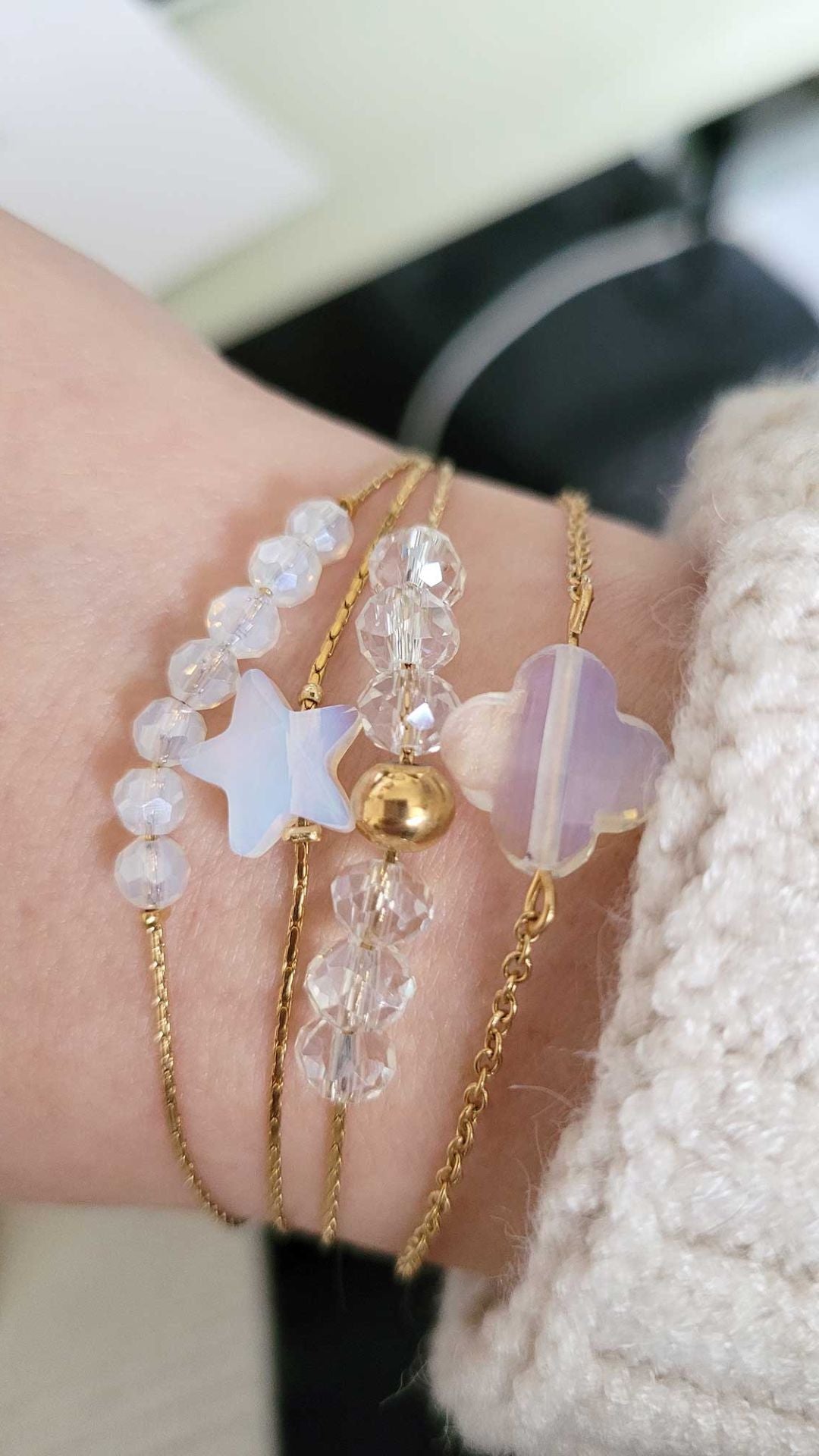 Bracelet Diane trèfle blanc - doré