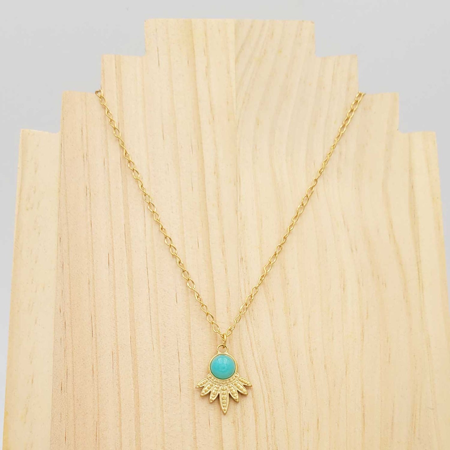 Collier Carole - acier inoxydable doré avec amazonite