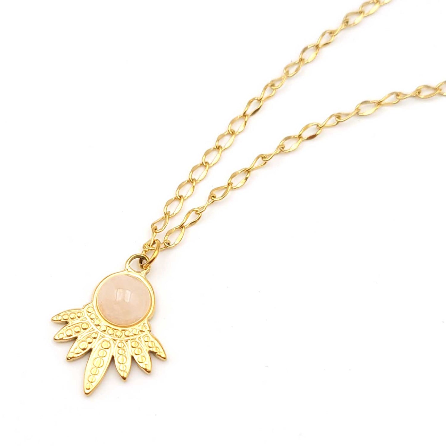 Collier Carole - acier inoxydable doré avec quartz rose