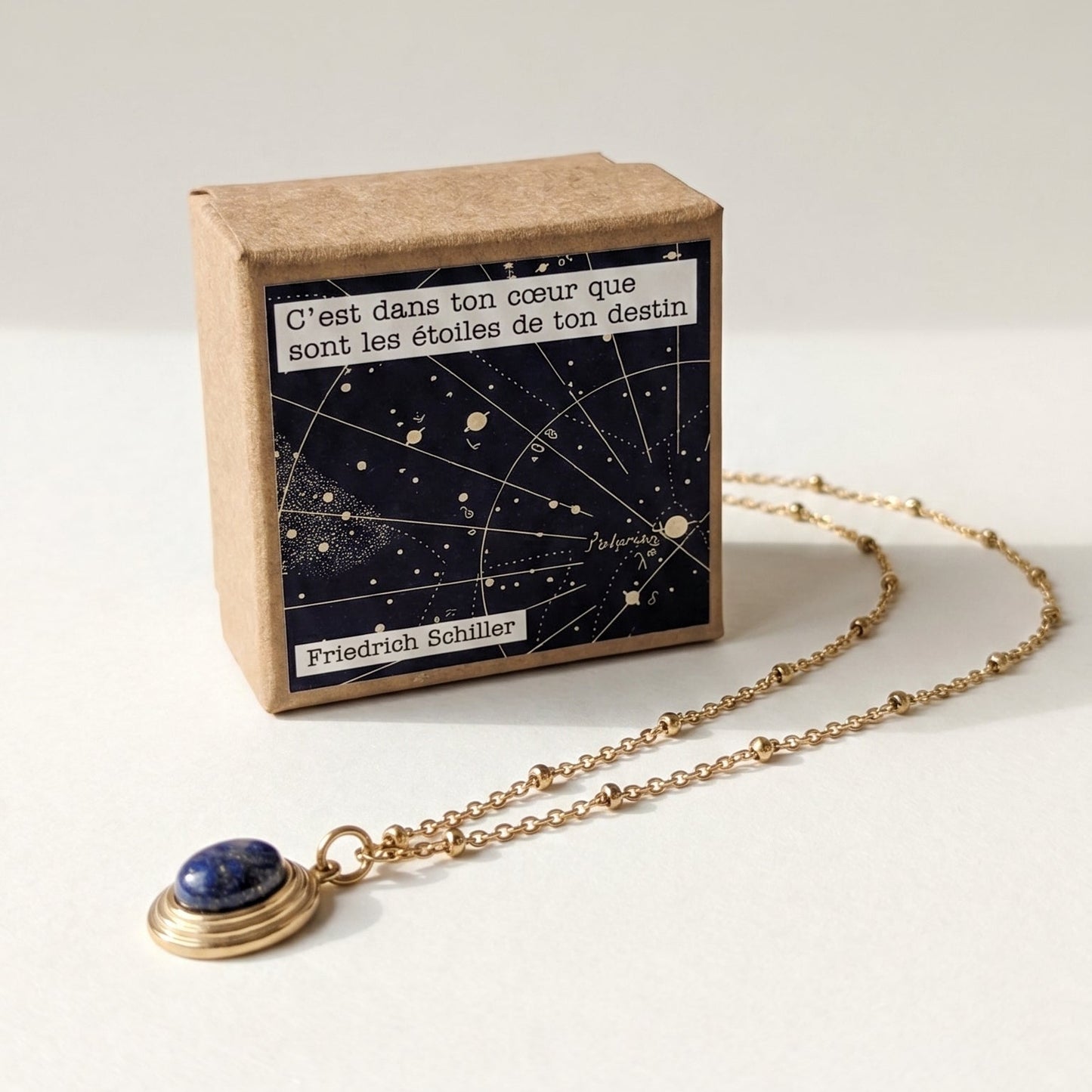 Cadeau citation destin - Collier Lucille doré avec jade bleue