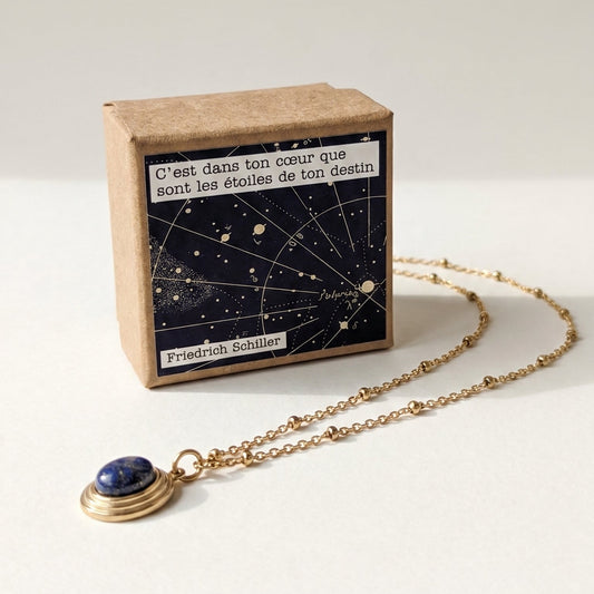Cadeau citation destin - Collier Lucille doré avec jade bleue