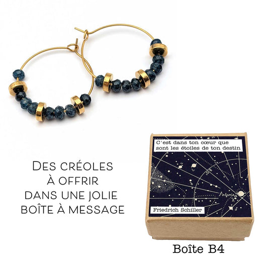 Créoles Louise - jade teintée bleu marine