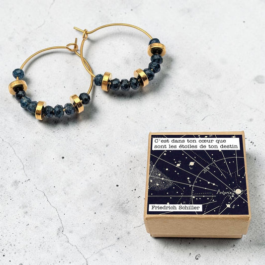 Créoles Louise - jade teintée bleu marine