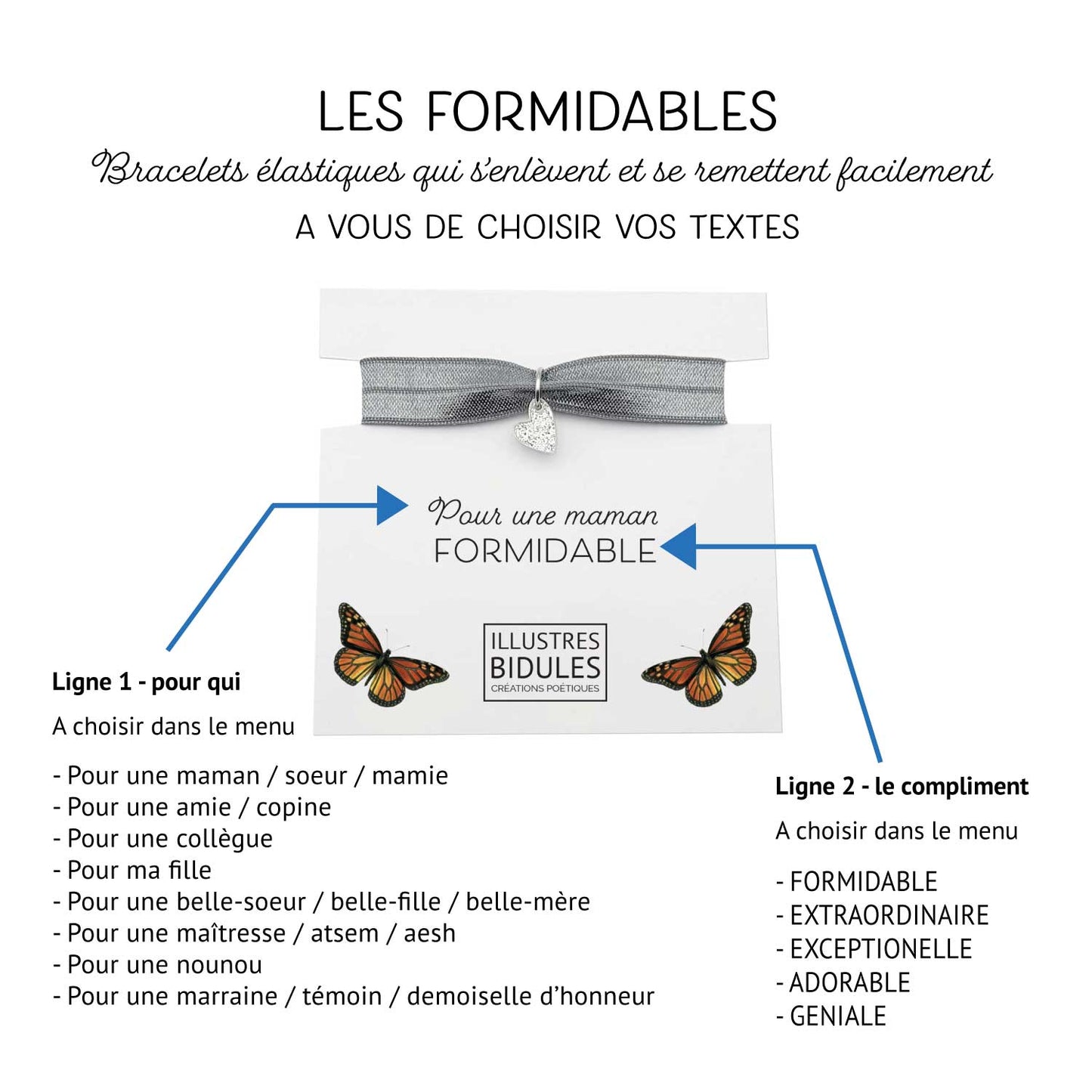 Bracelet Formidable - petit coeur pailleté argenté